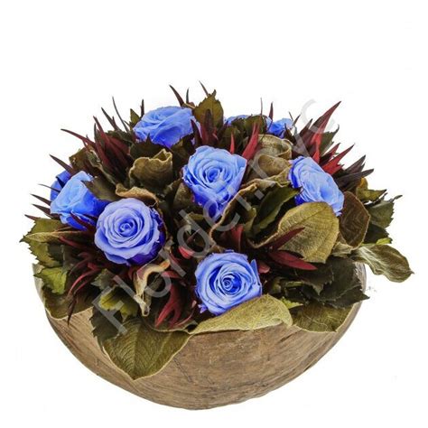 Arrangement with preserved blue roses