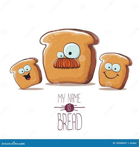 Vector Funky Cartoon Bread Character With Friends Isolated On White Background Funky Food