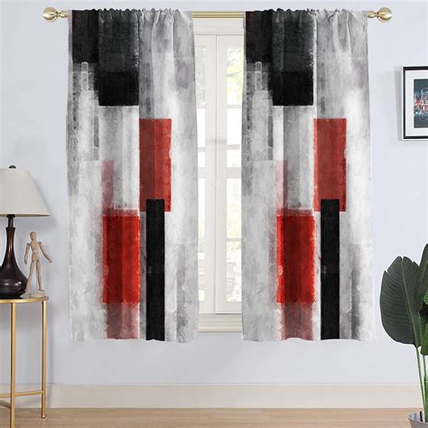 Coxila Red Grey And Black Window Curtain White Abstract Ombre Silver