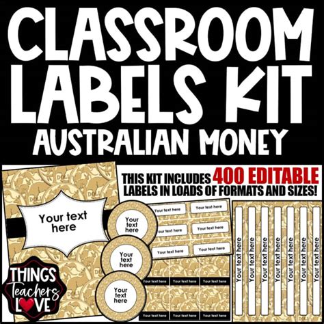 editable classroom labels set  australian money classroom decor