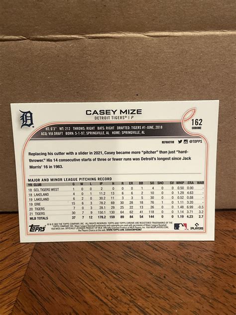 2022 Topps Chrome Casey Mize Refractor Detroit Tigers 162 869 EBay