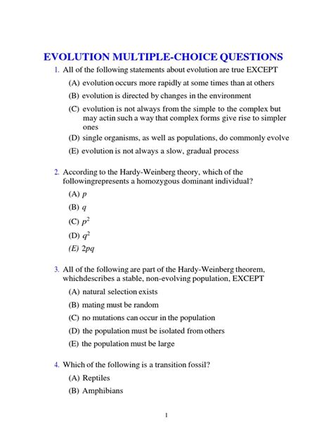 Evolution Multiple Choice Questions Pdf Evolution Natural Selection