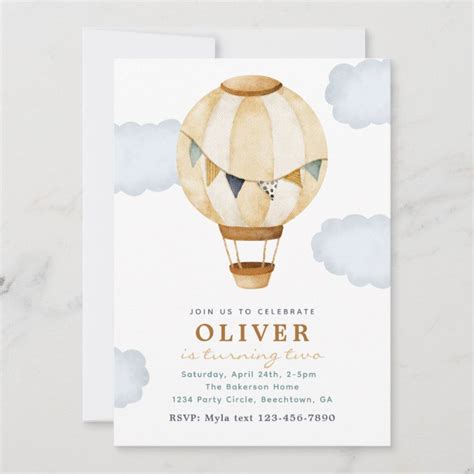 Boy Hot Air Balloon Birthday Invitation Zazzle