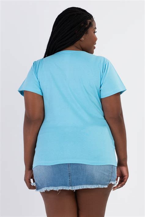 T Shirt Feminina Plus Size De Algodão Ovelha Azul