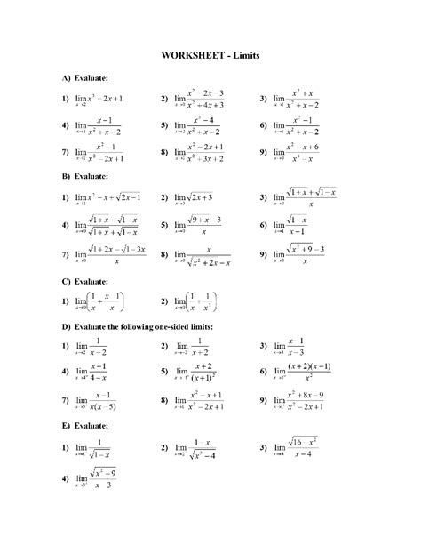 Limits Worksheet With Answers Printable Calendars At A Glance