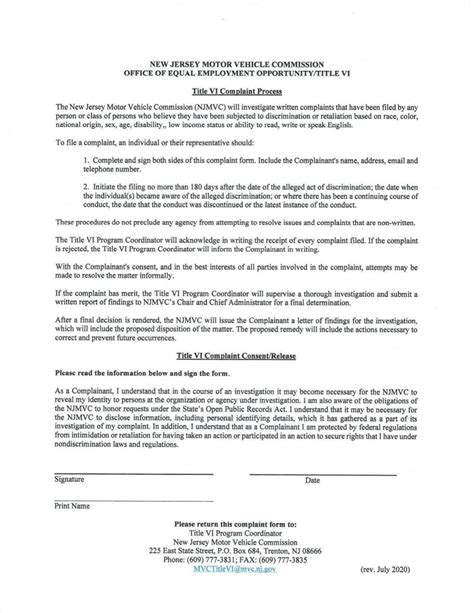 New Jersey Title VI Non Discrimination Complaint Form Fill Out Sign