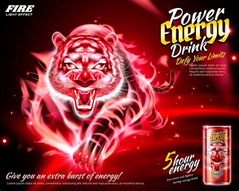 Premium Vector Power Energy Drink Ads With Flame Tiger Effect