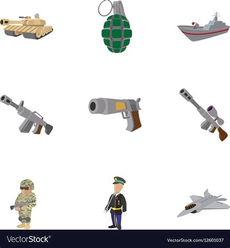 Army weapons icons set cartoon style Royalty Free Vector