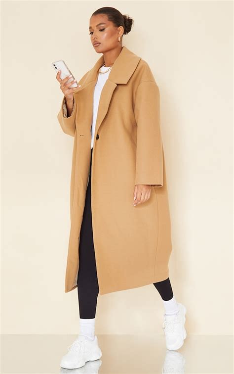 Camel Drop Shoulder Oversized Coat Prettylittlething Usa