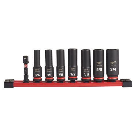 MILWAUKEE IMPACT SOCKET SET, Steel, Black Phosphate, 3/8 in, Impact ...