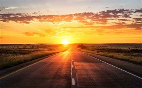 Download wallpapers sunset, bright sun, road, skyline, horizon for desktop free. Pictures for ...