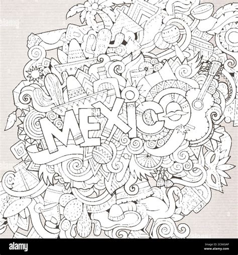 Mexico Hand Lettering And Doodles Elements Background Stock Vector