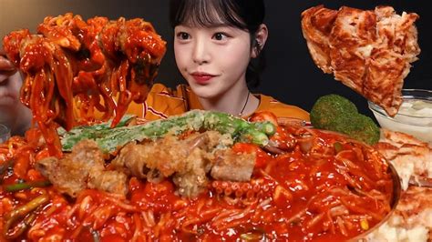 Sub매운 아구찜에 바삭한 곱창튀김 올려서 먹방 치즈감자전 주먹밥까지 한식 해물찜 꿀조합 리얼사운드 Braised