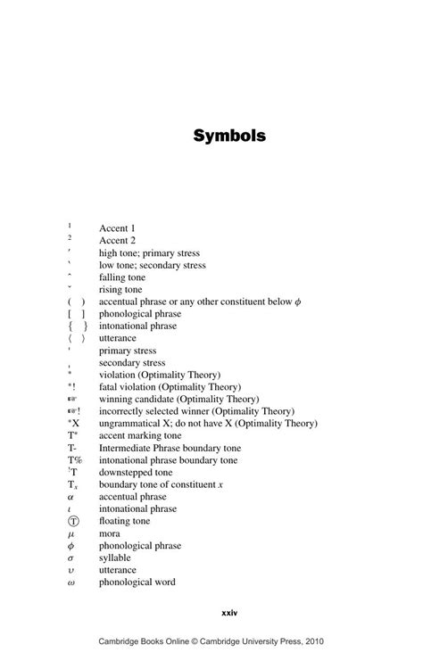 List of symbols - The Phonology of Tone and Intonation