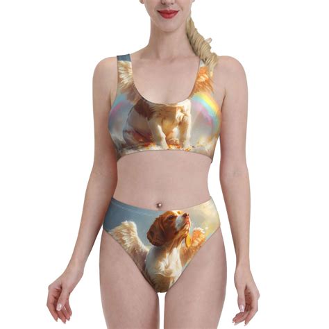 Adobk Rainbow English Cocker Spaniel Print Women High Waisted Bikini Set Sports Swimsuit Bathing