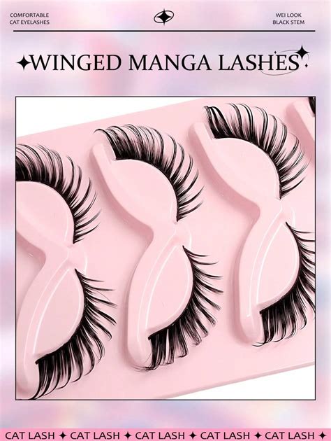 Asiteo New 5 Pairs Cat Eye False Eyelashes 3D Curl Winged Natural