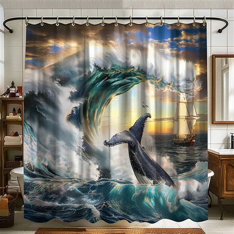 Ocean Majesty Ultrarealistic Shower Curtain With Humpback Whale And