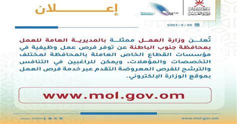 تُعلن وزارة العمل ممثلة بالمديرية العامة توفر فرص عمل وظيفية في مؤسسات