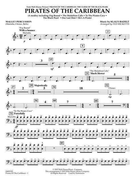 Pirates Of The Caribbean Arr Ted Ricketts Mallet Percussion Por