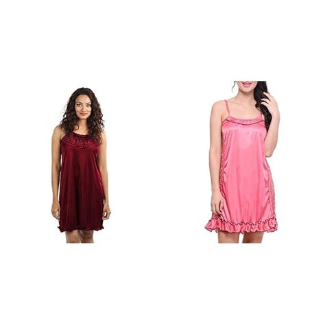 Buy Klamotten Satin Women Nightwear And Bikini Set Pack Of Kn Kn Item Color Maroon