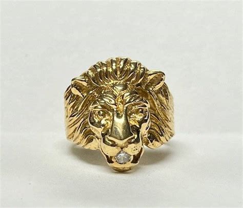 14k Gold Lion Ring W/ Diamond - 7.5g Tw Auction