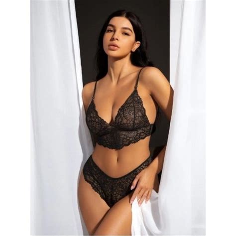 Boutique Intimates Sleepwear Size Large Black Sheer Floral Lace Lingerie Set Poshmark