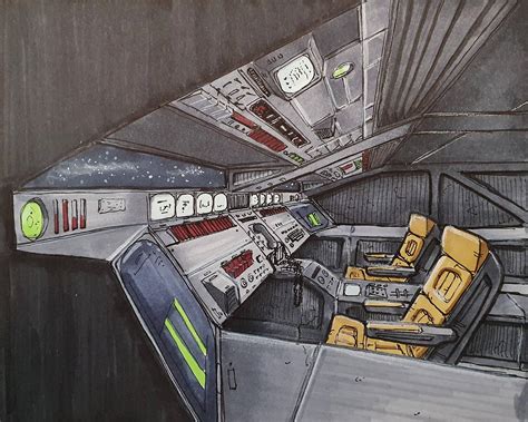 Yet another retrofuturist spaceship cockpit from my sketchbook. : r/scifi