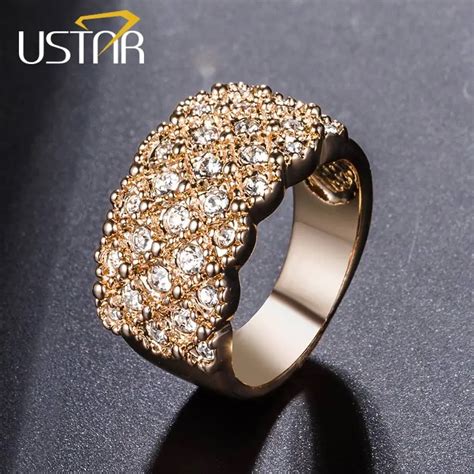 USTAR Wide Finger Wedding Rings For Women With Shiny AAA Cubic Zirconia