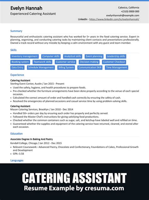 Catering Assistant Resume Example Writing Guide Cresuma