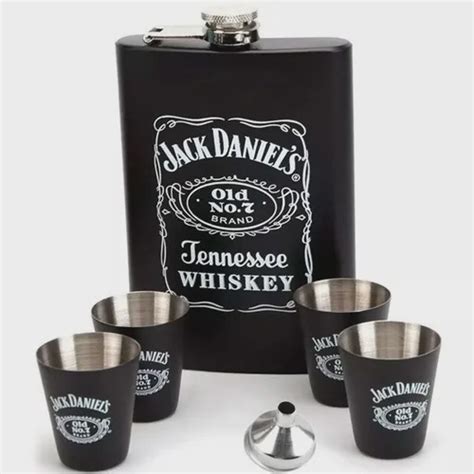 Kit Presente Cantil Whisky Jack Daniel S 270ml 4 Copos Shot Submarino