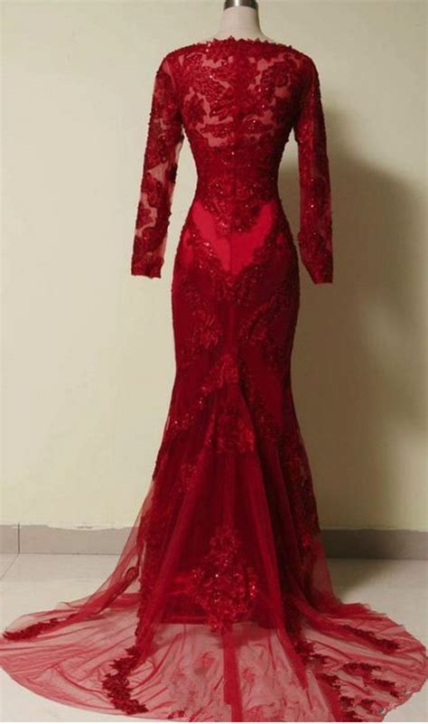 Red Prom Dresses Wine Red Lace Applique With Tulle Prom Gowns Red