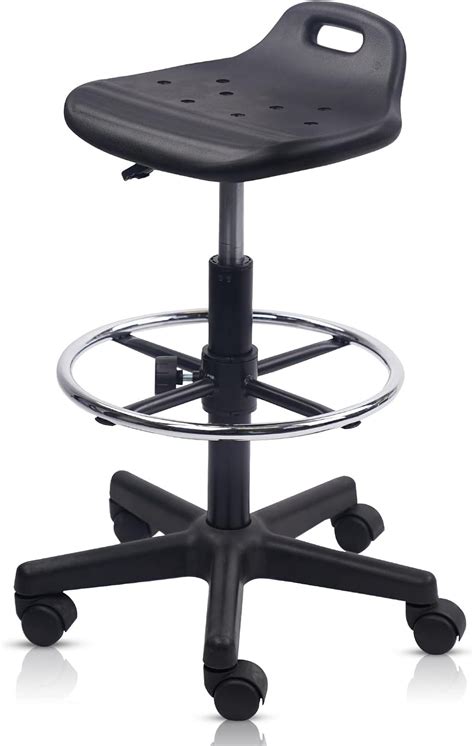 Brezey PU Leather Rolling Bar Stool with Wheels and Back, Tall Drafting