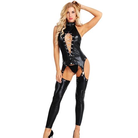 Women S Lingerie Faux Leather Sheer Jumpsuit Bodysuit Catsuit Club Wear Costume Ebay