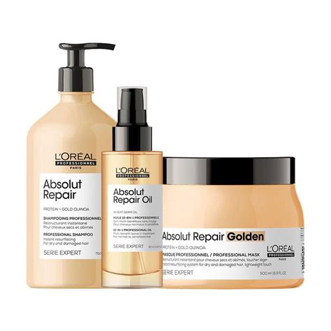 Kit Loréal Pro Serie Expert Absolut Repair Gold Quinoa Shampoo 750ml E Máscara E Óleo Único