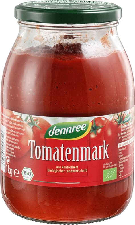 Dennree Tomatenmark 22 Trockenmasse 1 Kg Glas 4021851556320