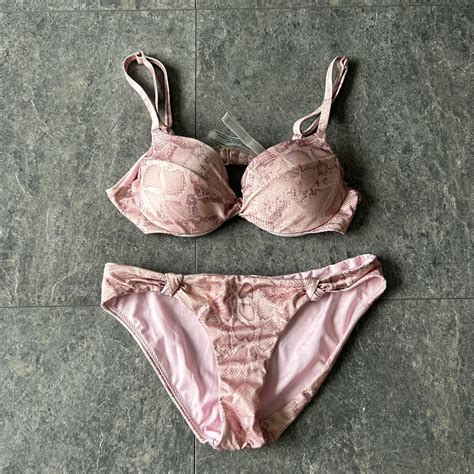 Victoria Secret Snakeskin Pink Bikini Size A Top Depop