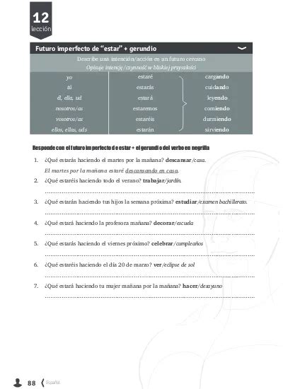 Lecci N Futuro Imperfecto De Estar Gerundio Cargando T L Ella Ud
