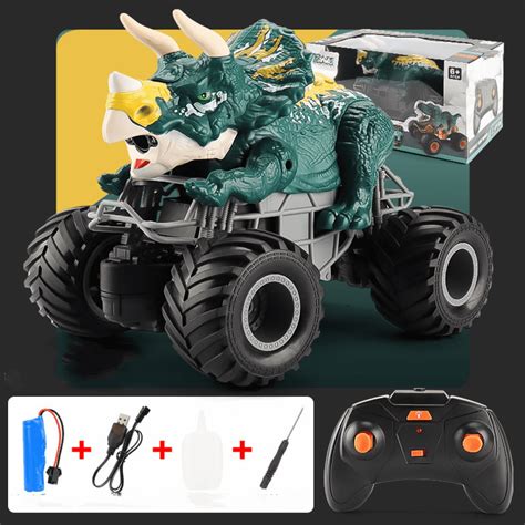 Remote Control Triceratops Toy Truck, 1:24 Monster Truck with Roar ...