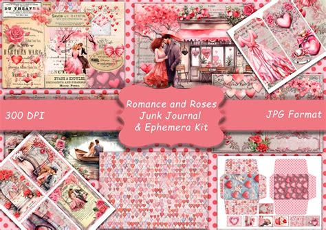 Pink Valentines Junk Journal Kit Rose Papers Romantic Shabby Chic