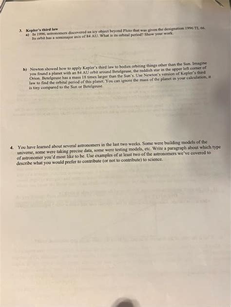 Solved 3. Kepler's third law a) In 1996, astronomers | Chegg.com
