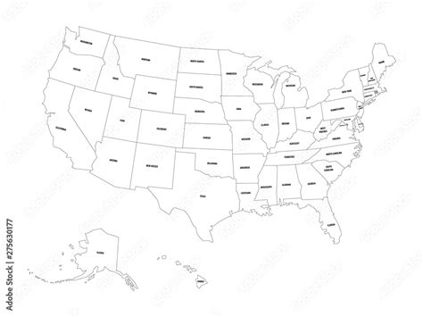 Obraz Mapa Polityczna Stan W Zjednoczonych Ameryki Usa Prosta Mapa