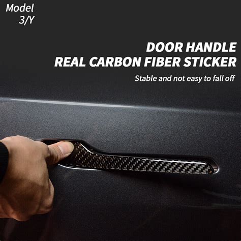 4PC Real Carbon Fiber Door Handle Decor Trim Overlay Cover For Tesla