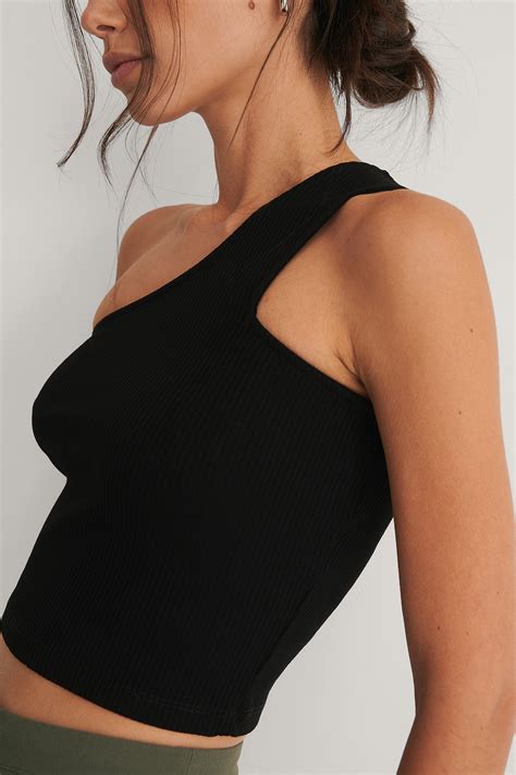 Rib One Shoulder Top Black Na