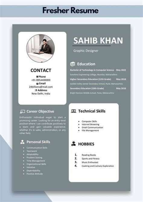 Resume Styles For Freshers Template Of Resume For Freshers En