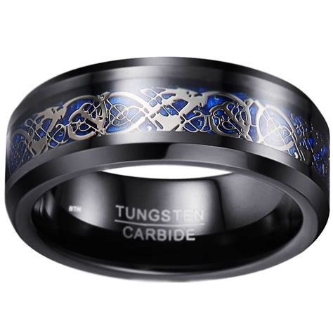 Celtic Welsh Dragon Tungsten Carbide Black Eternity Ring Wedding Band