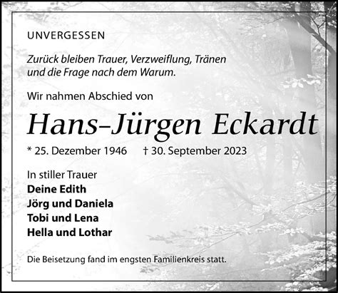 Traueranzeigen Von Hans J Rgen Eckardt Trauer Anzeigen De