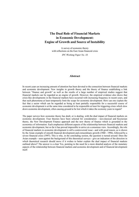 SOLUTION The Dual Role Of Financial Markets In Economic Development