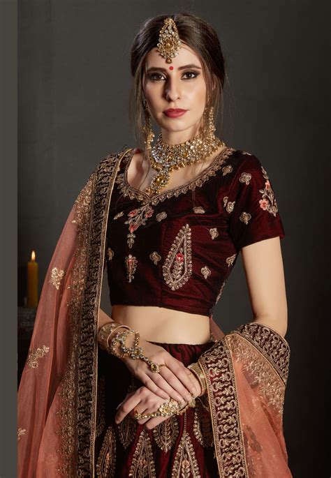 Maroon Velvet Bridal Lehenga Choli 1904