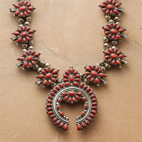 1950s Red Coral Squash Blossom Necklace Handcrafted Long Ago By A