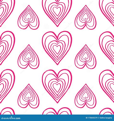 Seamless Pattern Of Decorative Hand Drawn Pink Hearts Stock Vector